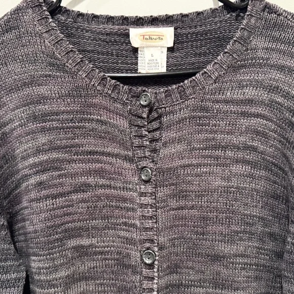Talbots Woven Grey Striped Button-Up Cardigan with Pockets Women’s Size L - Picture 2 of 11